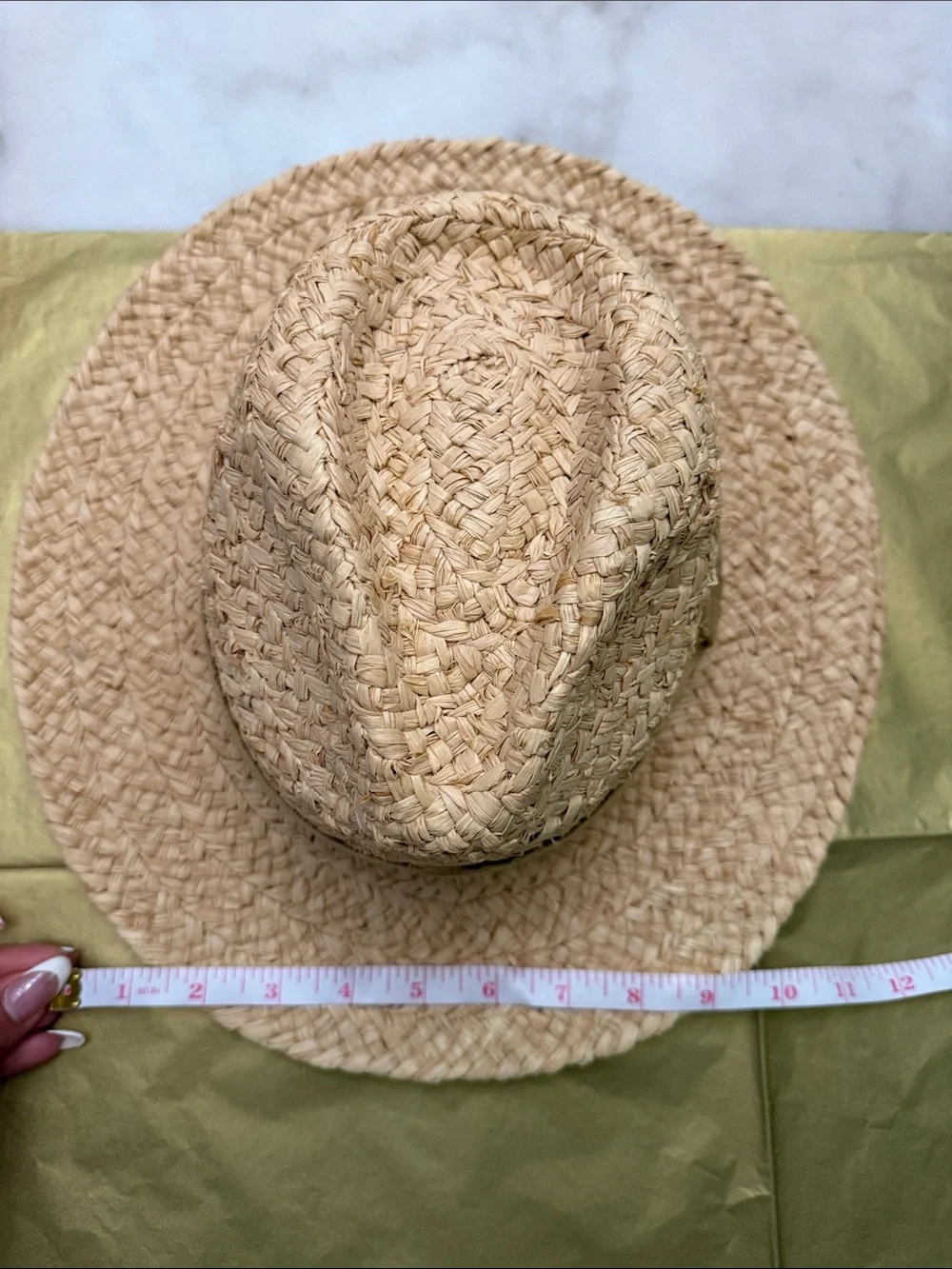 Natural Straw Fedora Hat with Light Tan Band